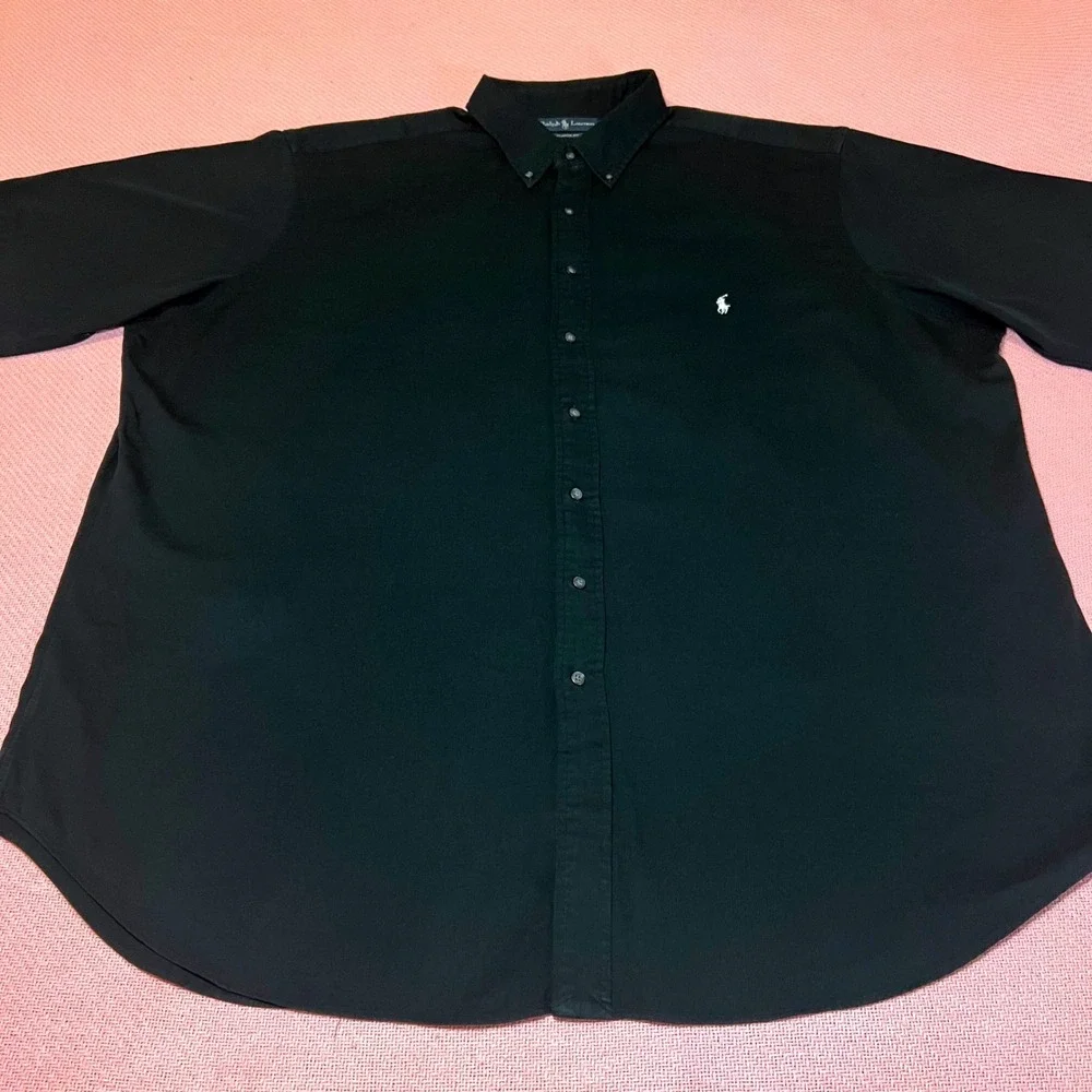 NOT FOR SALE Ralph‎ Lauren Mens 3XLT Black Short Sleeve Rib Knit Button Down